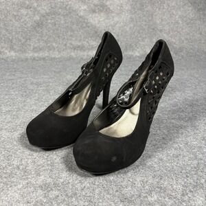 Madeline Girl Mary Jane‎ Platform Pumps 8.5 Black Laser Cut Lattice Stiletto